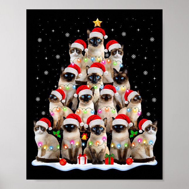 Poster Siamese Cat Christmas Tree Lights Xmas Catmas Cat  (Frente)