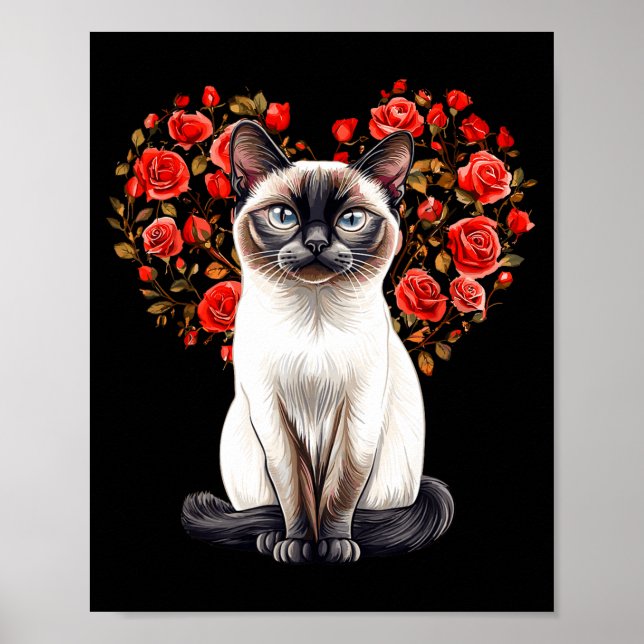 Poster Siamese Cat Lover Floral Heart Valentines Day  (Frente)