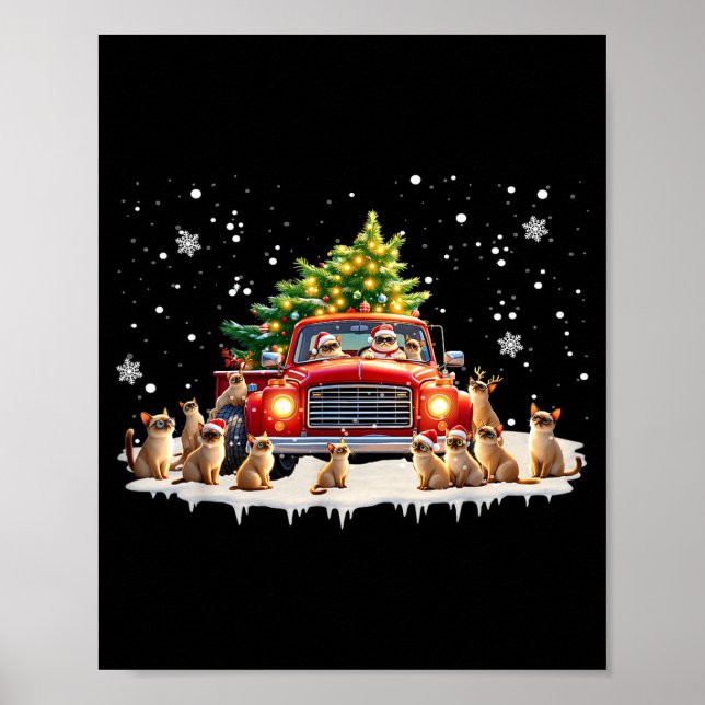 Poster Siamese Cat Red Truck Christmas Tree Santa Ugly Xm (Frente)