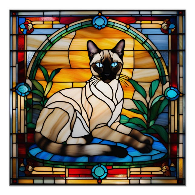 Pôster Siamese Cat StainGlass (Frente)
