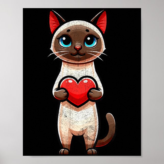 Poster Siamese Cat Valentines Heart Lover Funny Boys Girl (Frente)