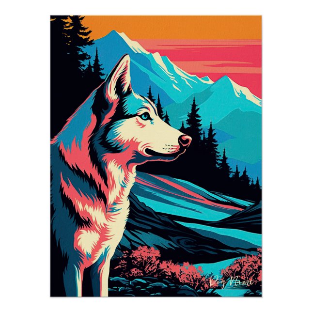 Pôster Siberian Husky Dog 003 - Bruno Pokopen (Frente)