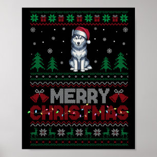 Poster Siberian Husky Dog Amava Santa Árvore de Natal