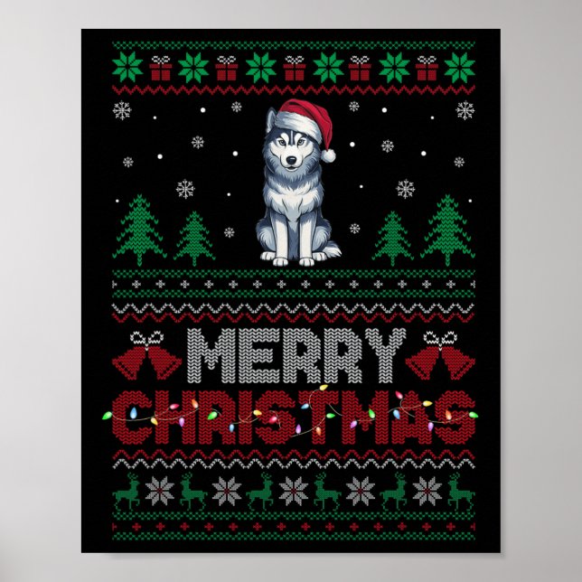 Poster Siberian Husky Dog Amava Santa Árvore de Natal (Frente)