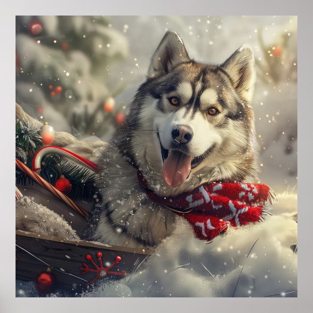 Poster Siberian Husky Dog Festivo (Frente)