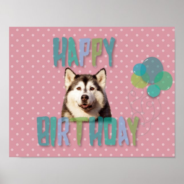 Poster Siberian Husky Dog Happy Birday (Frente)