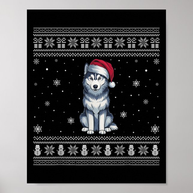 Poster Siberian Husky Dog Lovers Men Women Santa Ugly Xma (Frente)