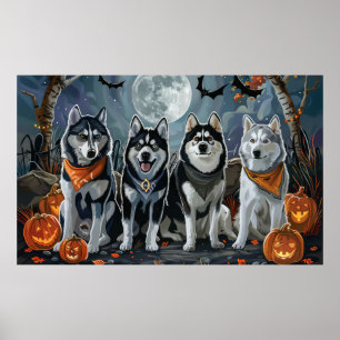 Poster Siberian Husky Halloween Assustador 