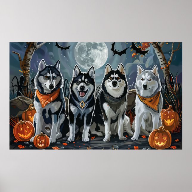 Poster Siberian Husky Halloween Assustador  (Frente)