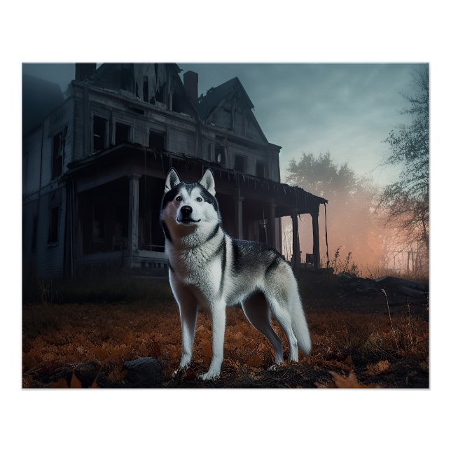 Pôster Siberian Husky Halloween Scary (Frente)