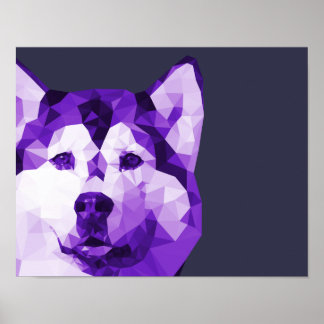 Pôster Siberian Husky Low Poly Art em Roxo