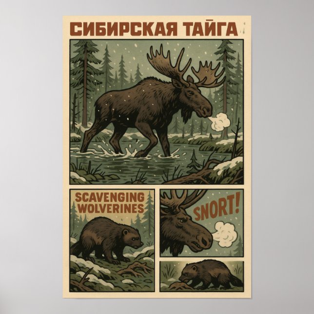 Poster Siberian Taiga Wild - Moose & Wolverines (Frente)