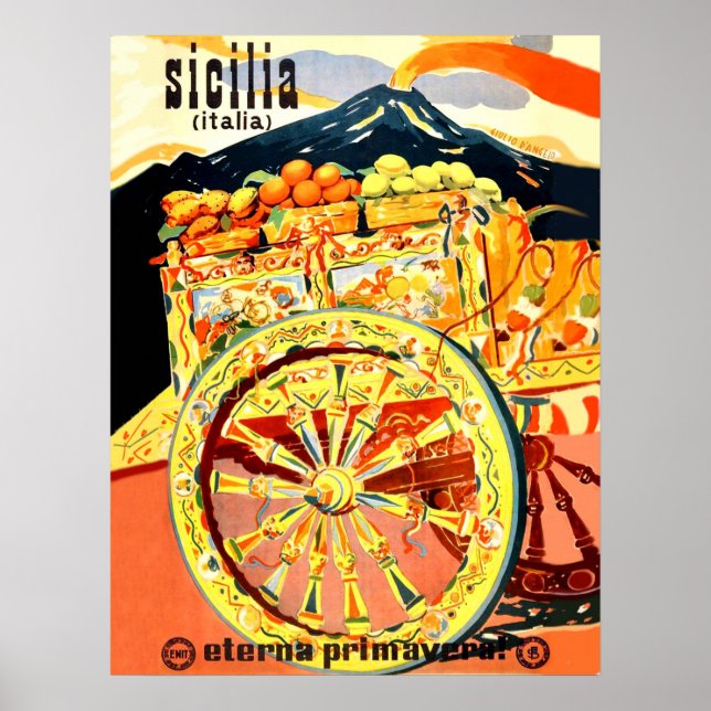 Poster Sicília, Itália, cheio carruagem de frutas, colhei (Frente)