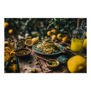 Pôster Siciliano Pistachio Pesto Spaghetti em Orchard
