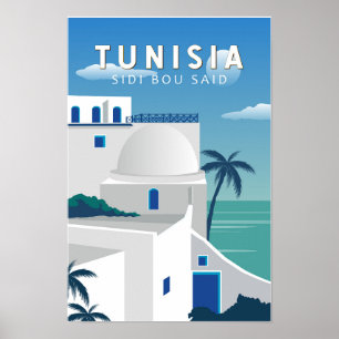 Poster Sidi Bou Disse Tunísia Retro Viagem Art Vintage