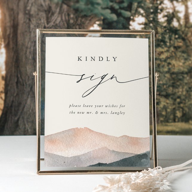 Poster Sierra Dusk | Mountain Wedding Guestbook Sign (Criador carregado)