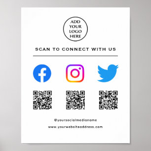 Poster Siga-nos Conecte-se Conosco Código QR Seu Logotipo