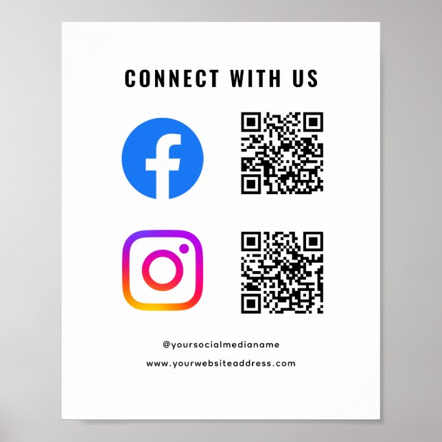 Poster Siga o código QR Conecte-se Conosco Mídia Social (Frente)