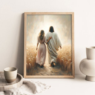 Poster Siga-O, Pintura Cristã, Jesus e Mulher,