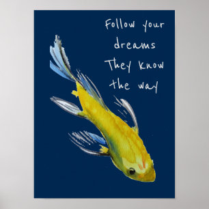 Poster Siga seu japonês Koi do amarelo das citações do