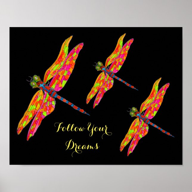 Poster Siga seu slogan Dragonfly neon room art (Frente)