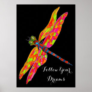 Poster Siga seu slogan Dragonfly watercolor