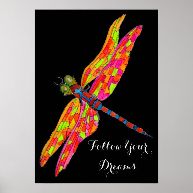 Poster Siga seu slogan Dragonfly watercolor (Frente)