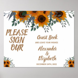Poster Sign our Guest Book Wedding Sunflowers Greenery