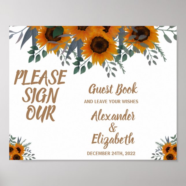 Poster Sign our Guest Book Wedding Sunflowers Greenery (Frente)