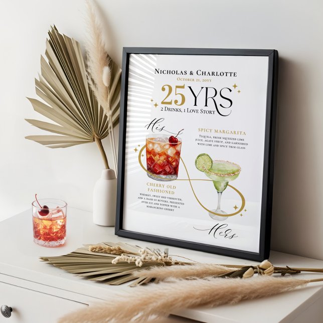 Poster Signature Bebe Casamento Aniversário Menu Cocktail (Signature Drinks Wedding Anniversary Cocktail Menu Poster)