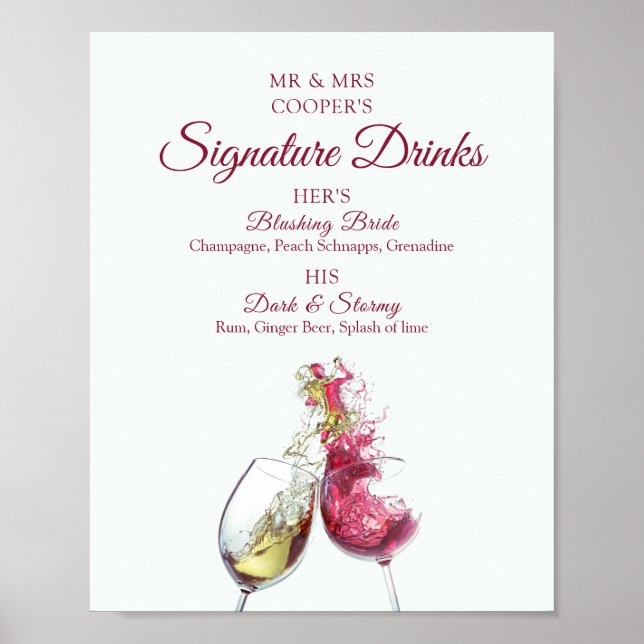 Poster Signature Bebe Casamento de Dança de Vinho Vermelh (Frente)