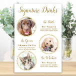 Poster Signature Bebe Elegante Dourada Pet Wedding 3 Foto<br><div class="desc">Signature Cocktails vindo de seus animais de estimação! Inclua seu melhor cachorro, melhor gato e qualquer animal de estimação no seu casamento com seu próprio bar de bebida para seus hóspedes. Perfeito para amantes de cães, e um bar especial de cães será um sucesso no seu casamento. Escrita em ouro...</div>