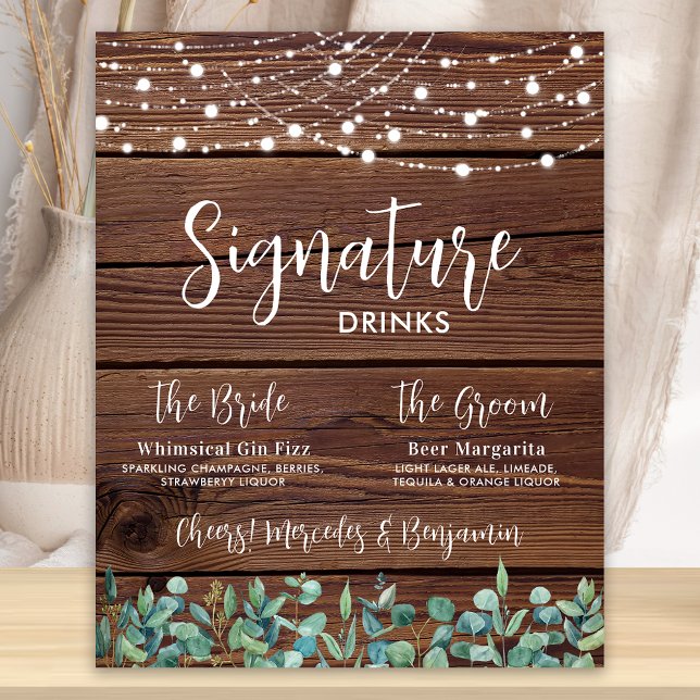 Poster Signature Bebe Greenery String Luzes Casamento (Criador carregado)