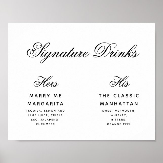 Poster Signature Bebe Simple Black & White Weding Sign (Frente)