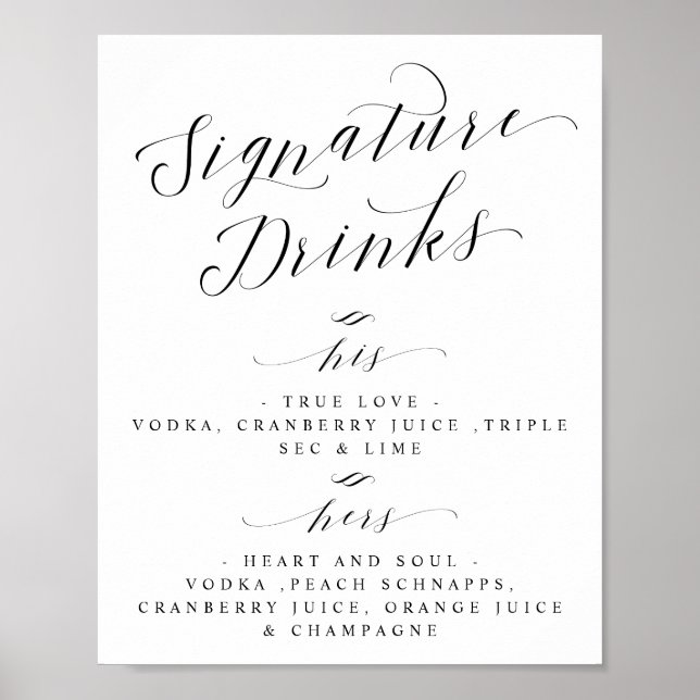 Poster Signature Bebidas Cocktails Menu Bar de Casamento  (Frente)