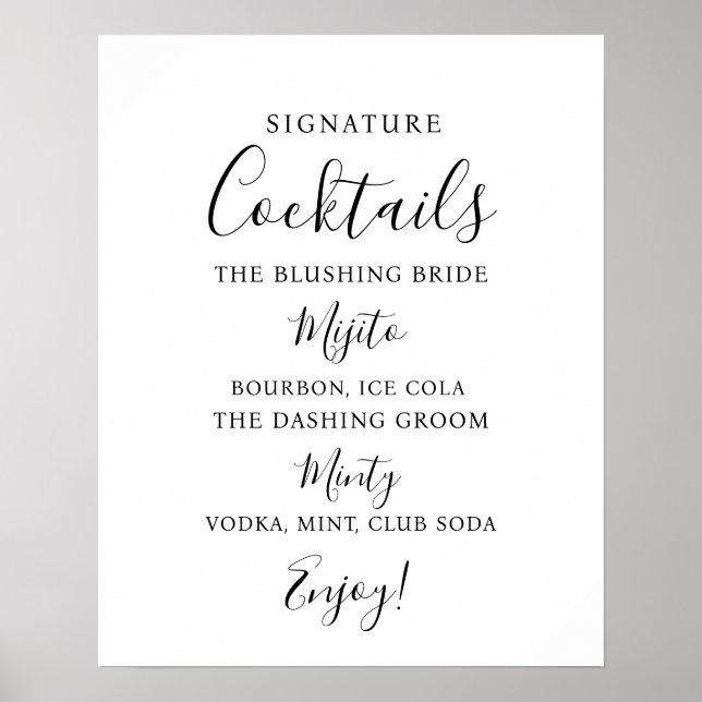 Poster Signature Cocktail bar em casamento moderno (Frente)