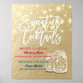 Pôster Signature Cocktail Drink Menu Casamento Decor Sina