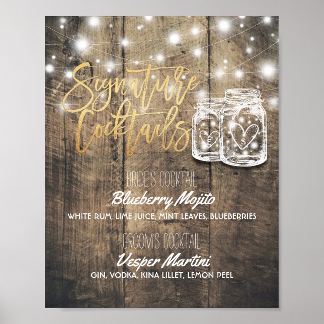 Poster Signature Cocktail Drink Menu Casamento Decor Sina (Frente)