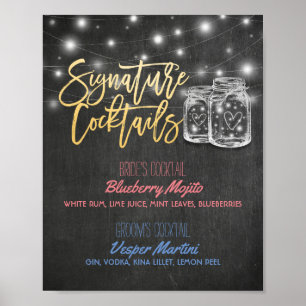 Pôster Signature Cocktail Drink Menu Casamento Decor Sina
