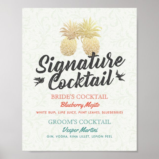 Pôster Signature Cocktail Drink Menu Casamento Decor Sina (Frente)