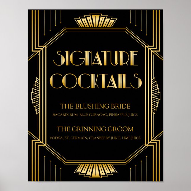 Poster Signature Cocktail Wedding Sign | Gatsby Art Deco (Frente)