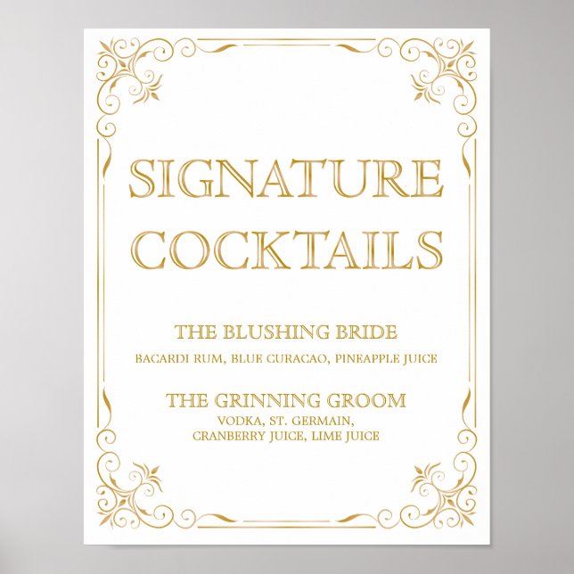 Pôster Signature Cocktail Wedding Sign | Gatsby Art Deco (Frente)