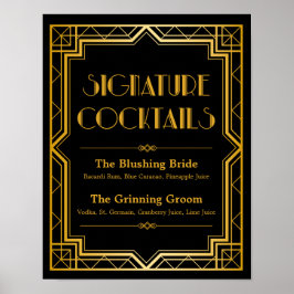 Pôster Signature Cocktail Wedding Sign | Gatsby Art Deco