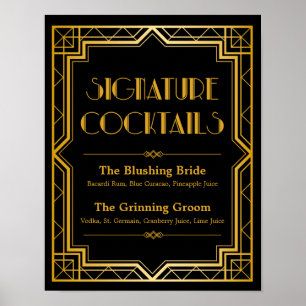 Pôster Signature Cocktail Wedding Sign   Gatsby Art Deco