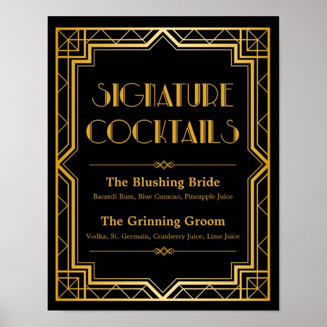 Pôster Signature Cocktail Wedding Sign | Gatsby Art Deco (Frente)