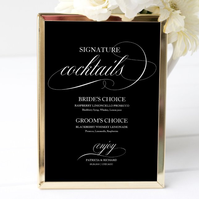 Poster Signature Cocktails Black White Wedding Sign (Criador carregado)