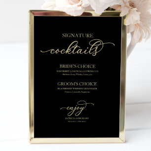 Poster Signature Cocktails Dourado Sinal Preto de Script