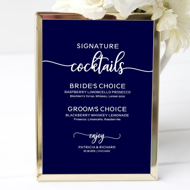 Poster Signature Cocktails Marinho Blue Wedding Sign (Criador carregado)