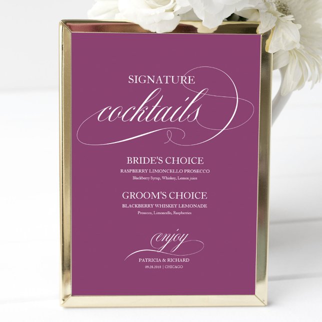 Poster Signature Cocktails Rosa Cassis Sinal de Casamento (Criador carregado)