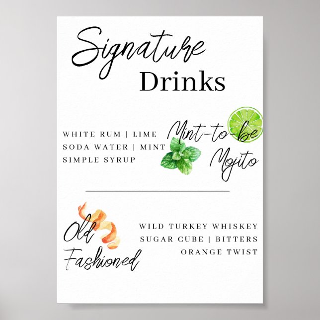 Poster Signature Drink Bar Menu (Frente)